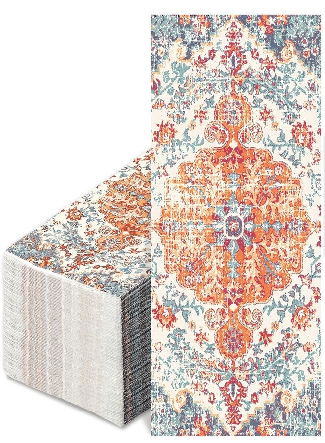 JarThenaAMCS مناديل ضيوف برتقالية بتصميم بوهيمي عتيق من JarThenaAMCS، 50 قطعة، مناديل ورقية برتقالية للاستخدام مرة واحدة، مثالية لتزيين مائدة العشاء في المنزل أو الحفلات. - Image 1